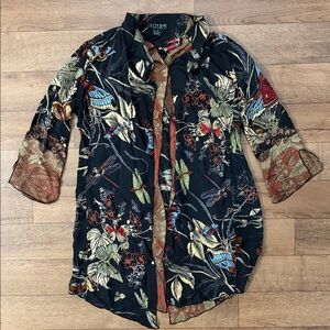 Citron Santa Monica Size Small Open Front Kimono Butterfly Print 100% Silk Asian